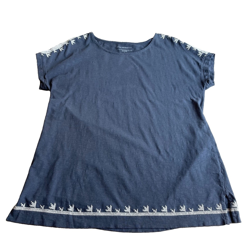 Pure Jill XS Oversized Embroidered Top Dolman Cotton Flowy Tunic Short Sleeve